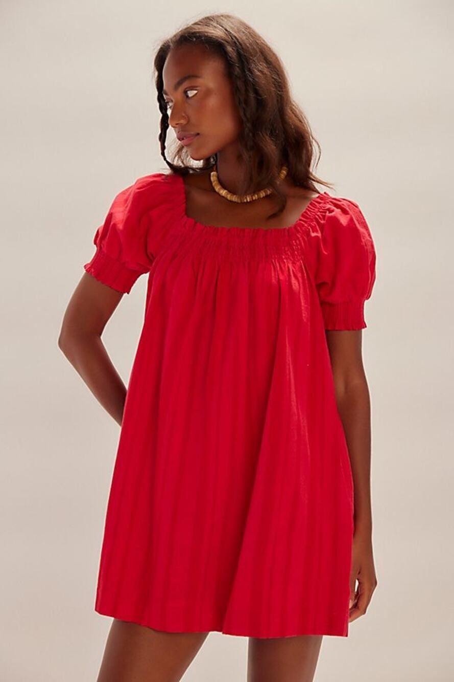 Free People Free est Mila Mini Dress Sz Large Red Racer Cottagecore Boho Beach